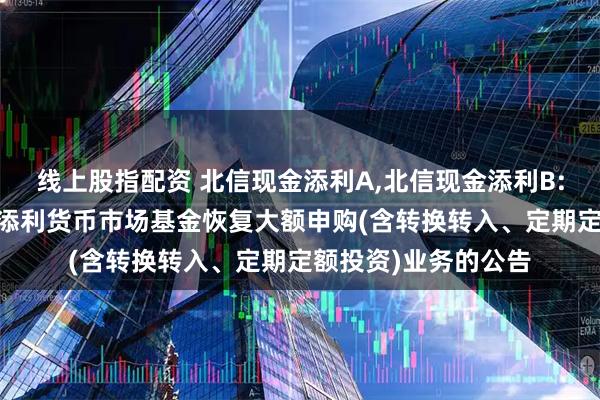 线上股指配资 北信现金添利A,北信现金添利B: 关于北信瑞丰现金添利货币市场基金恢复大额申购(含转换转入、定期定额投资)业务的公告